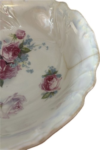 RCW Baravian Iridescent Sheen Vintage Serving Bowl Roses w/Green & Blue 9.5" - Picture 3 of 9