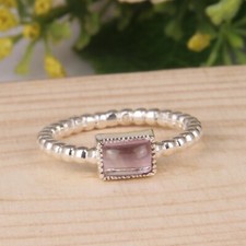 Natural Amethyst Gemstone Sterling Silver Band Hammered Stackable Ring