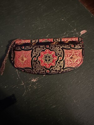 Comb and Mirror Leather Sleeve For Purse Red Oriental brown Faux Tortoise 1960's