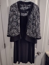 R M Richards Women's 2 Piece Jacket Black Dress Embellished SIZE 12 NWT