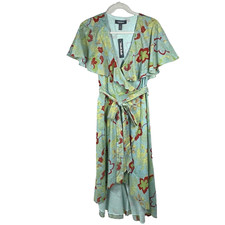 ModCloth Midi Wrap Dress w/Belt S Lt Blue Floral Ruffled SS Asymmetric Boho NWT