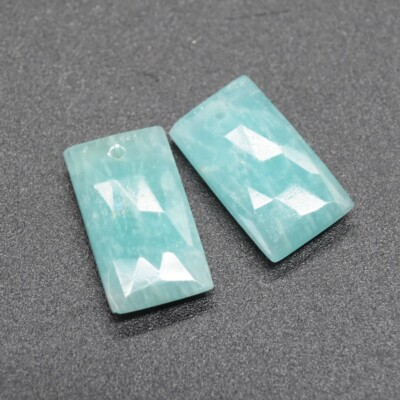 Amazonit facettierte rechteckige Perlen - 1,8 cm x 1 cm, 1 Paar, zur Schmuckherstellung
