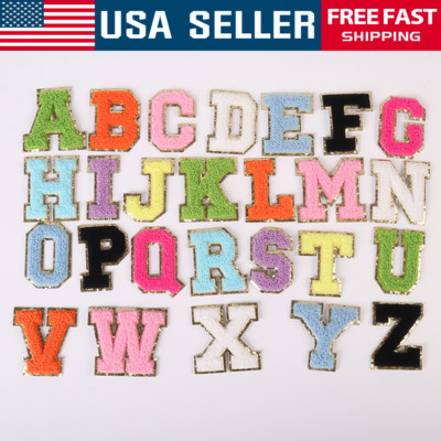 Chenille Letter Patches Iron on 2.2'' Embroidered Glitter Alphabet Decorative