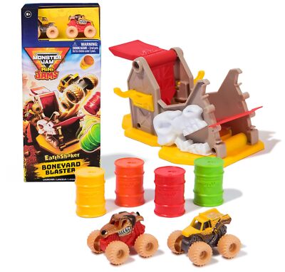 Monster Jam Earthshaker Boneyard Blaster Playset with 2 Mini Trucks and Launcher