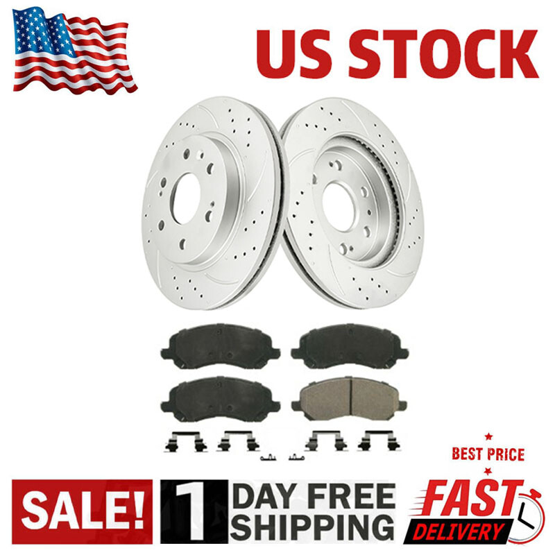 Front DRILLED Rotors Ceramic Brake Pads for Jeep Patriot Compass Caliber Avenger