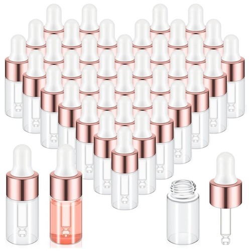 50 Pièces Flacons Compte-Gouttes En Verre Rose Rouge 2ml - Bouteilles Échantillon Avec Pipettes Pour Huiles Essentielles Et Parfums