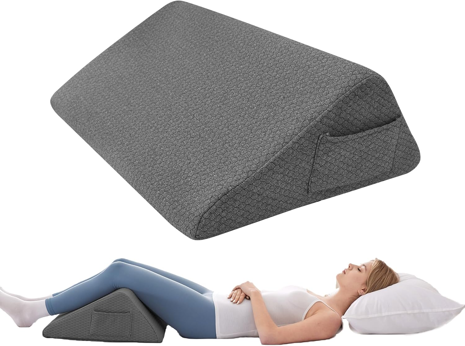 Knee Wedge Pillow with Memory Foam for Leg Support and Comfortable Sleep