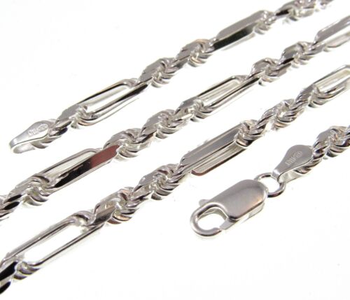 4MM Solid 925 Sterling Silver Men's Italian Figarope Chain Necklace or Bracelet - Picture 1 of 4