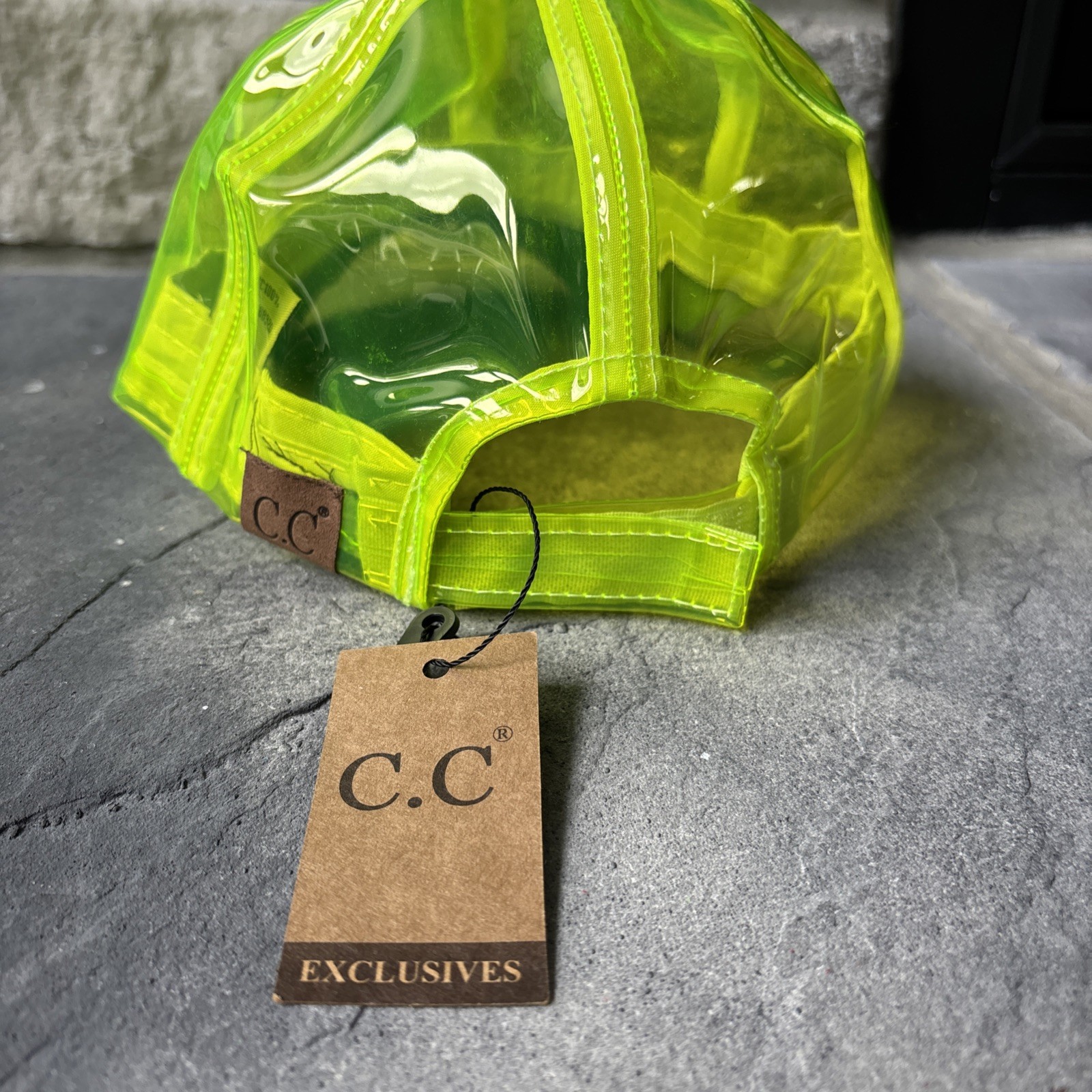 C.C Exclusives Women's See Through Translucent Neon Lime Baseball Rain Cap Hat image 2