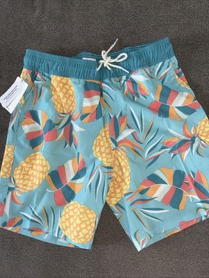 BLUE CROWN Pineapple Mens 7'' Swim Shorts Pockets Drawstring Size Small
