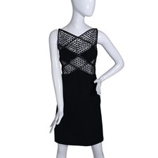 Valentino Garavani 2001 Dress Black Beaded Silk Ribbon Cutout Lace Insets