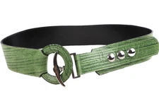 Vintage Green Textured Leather Wide Waist Belt Size S Statement Accessory Italy