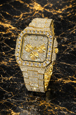Men s Luxury Iced Out Diamond Watch Hip Hop Bling Style Gold Square Waterproof