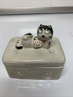  Takahashi Tom Cat Trinket Jewelry Box San Francisco White Black Kitty Red Tie