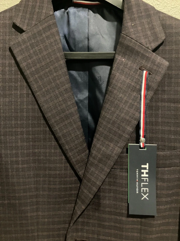 $295 Abrigo deportivo Tommy Hilfiger para hombre 38S a cuadros ajuste moderno nuevo con etiquetas Foto 3 de 4