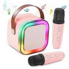 Mini Karaoke Machine for Kids, Portable Bluetooth Speaker with 2 Wireless Pink
