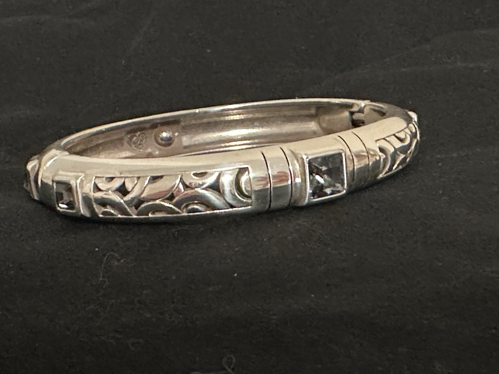 Brighton Hinged Bangle Bracelet, Silver Tone, Cry… - image 1