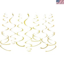 Gold Party Hanging Swirl Decorations Plastic Streamer for Ceiling, Pack of 28