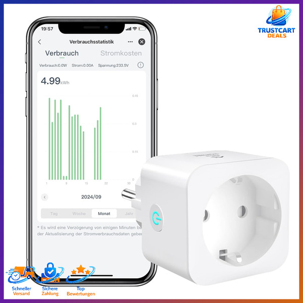 Smart Plug 16A 3680W Mit Stromverbrauchsmessung Sprachsteuerung Timer Smart Home-image