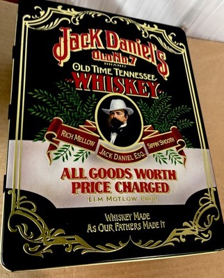 Jack Daniels Whiskey Tin Black, Hinged Lid, 10'' Tall Great Condition