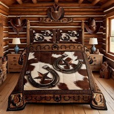 Western Cowboy Comforter Set King Size,Western Texas Star Horseshoes Retro Be...