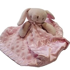 Pro Goleem Bunny Pink Minky Dot Satin Back  Trim Lovey Baby Security Blanket