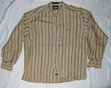 LEVIS DOCKERS MENS M BROWN STRIPE LONG SLEEVE BANDED COLLARLESS FRONTIER vintage