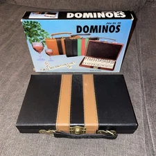 DOMINOES DOUBLE SIX LEATHERETTE CASE STANDARD SIZE TILE THICK 28 PC DOMINO GAME
