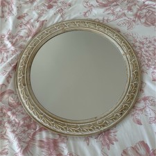 Round Antique Accent Wall Mirror Framed Wood Gold Frame Beige 8 In