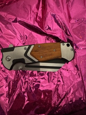 Elite Edge 1C-A19WD Folding Pocketknife Wood Stainless Handle Silver Black Blade