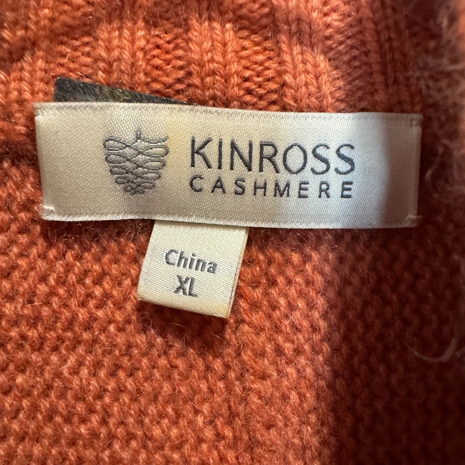 Cárdigan Kinross Mujer Cachemira Cremallera Completa Naranja Acogedor Codo Parches Retro Talla XL Foto 3 de 4