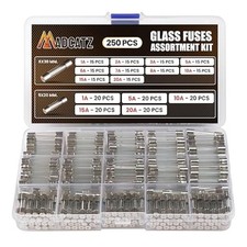 250 Pcs 15 Values Fast Blow Glass Fuses Assortment Kit 250V 5x20mm 1A, 5A, 10A,