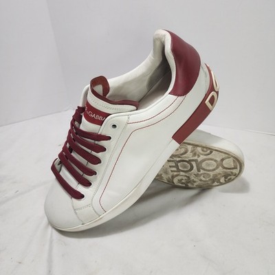 DOLCE & GABBANA Portofino CS1760 AH526 White/Red Leather Sneakers Sz 10 - ITALY