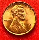 1941-P Lincoln Wheat Cent Penny GEM RED BU From an Original Bank Roll
