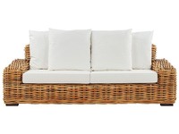 Gartensofa NatüRlich Mit Auflagen In Cremeweiß Rattan 3-Sitzer Forli
