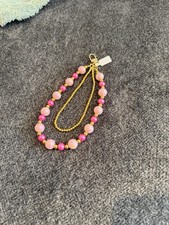 Pink Beaded Key Chain for Women Gold Tone Clip Metal Beads Bag Charm Strap