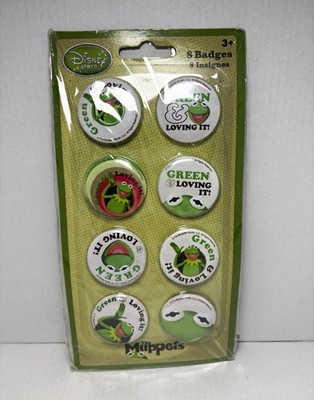 Disney Store The Muppets Kermit the Frog ''Green & Loving It!'' 8 Badge Set