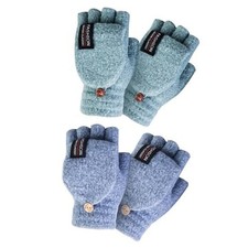 Womens Winter Gloves, 2 Pack Warm Knitted Convertible Fingerless Blue Green