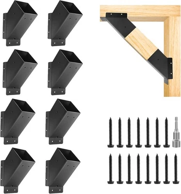 TAYORY 8 Pcs Pergola Angle Support Bracket ,Reinforced 45-Degree 4x4-8, Black