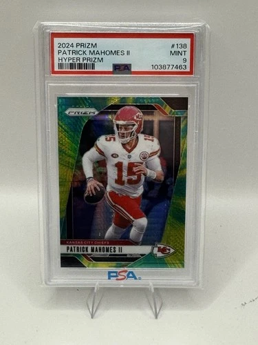 2024 PANINI PRIZM NEON GREEN PULSAR #138 PATRICK MAHOMES II PSA 9