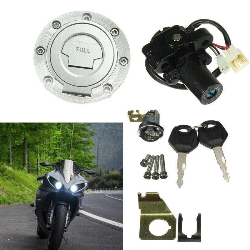 Set Universal Modified Motorcycle Fuel Gas Cap Ignition Switch Seat Lock Key Kit — 第 2/4 张图片