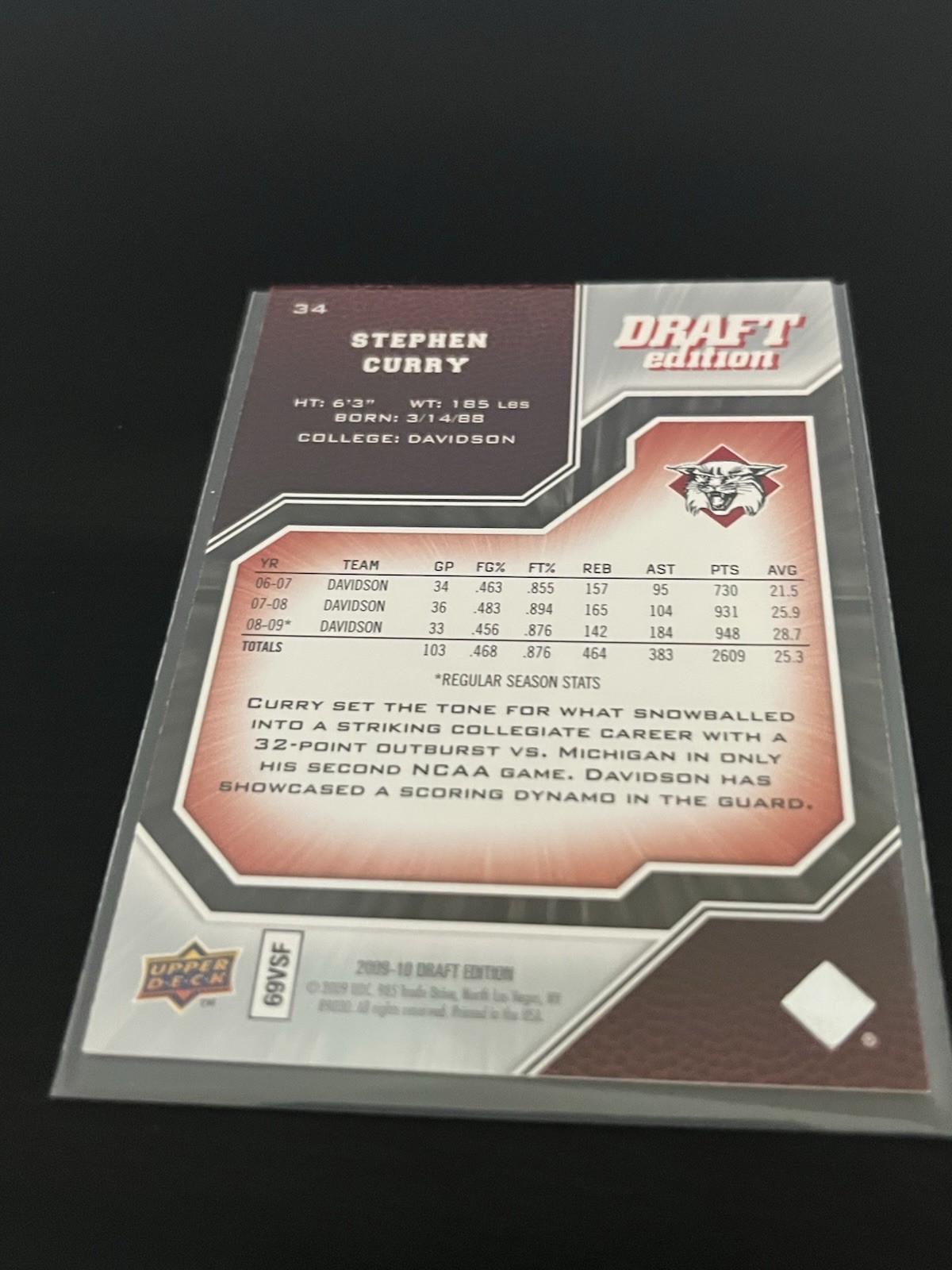 2009-10 Upper Deck Draft Edition - Stephen Curry #34 (RC) view 4