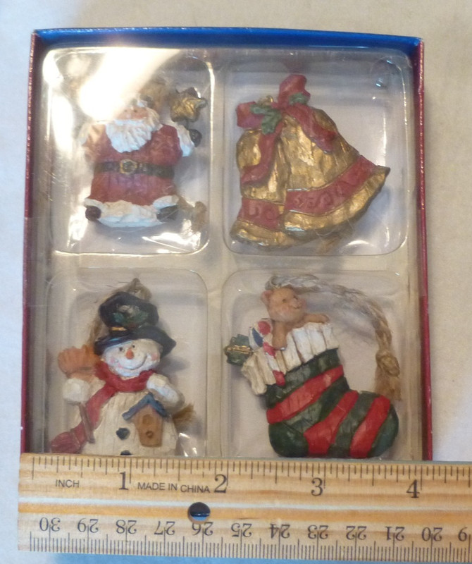 Vintage Christmas Giftco Set Of 4 Miniature Folk Art Hanging Ornaments 1.5" Tall