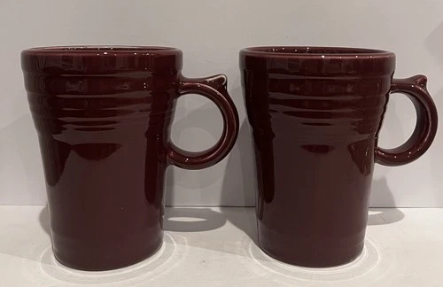2  Fiesta Latte Ring Handle Mugs Coffee Cups Claret FIESTA WARE HLC (READ)