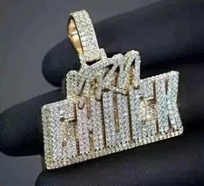 Real Moissanite 4Ct Round Cut Custom Name Men's Pendant 14K Yellow Gold Plated