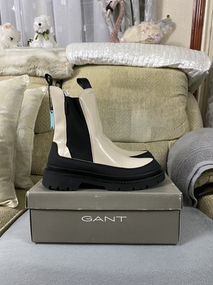 GANT Prepnovo Putty Creme Schwarz Chelsea Boots Schuhe Neu mit Karton Größe 7UK Damen 41eu