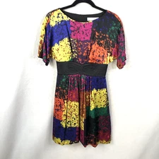Trina Turk Dress Womens 2 Colorful 100% Silk  Abstract Rainbow Art to Wear Mod