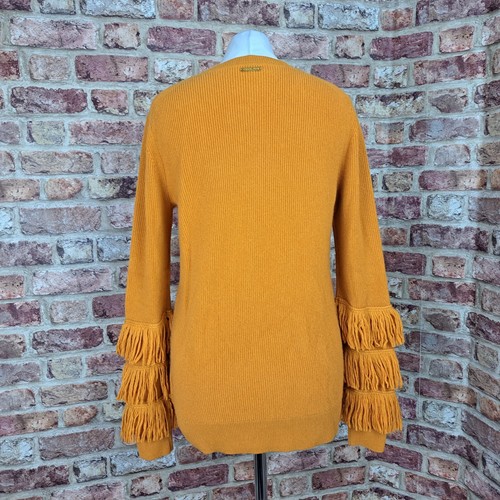 Michael Kors Jumper Orange Dark Mustard Womens Medium Ruffle Sleeves Wool Cashme - Picture 11 of 13