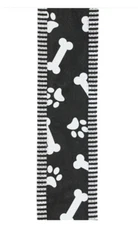 BLACK Paw Print Dog Bone Wired 1.5" Ribbon White Pet Paws Bones Border By Yard