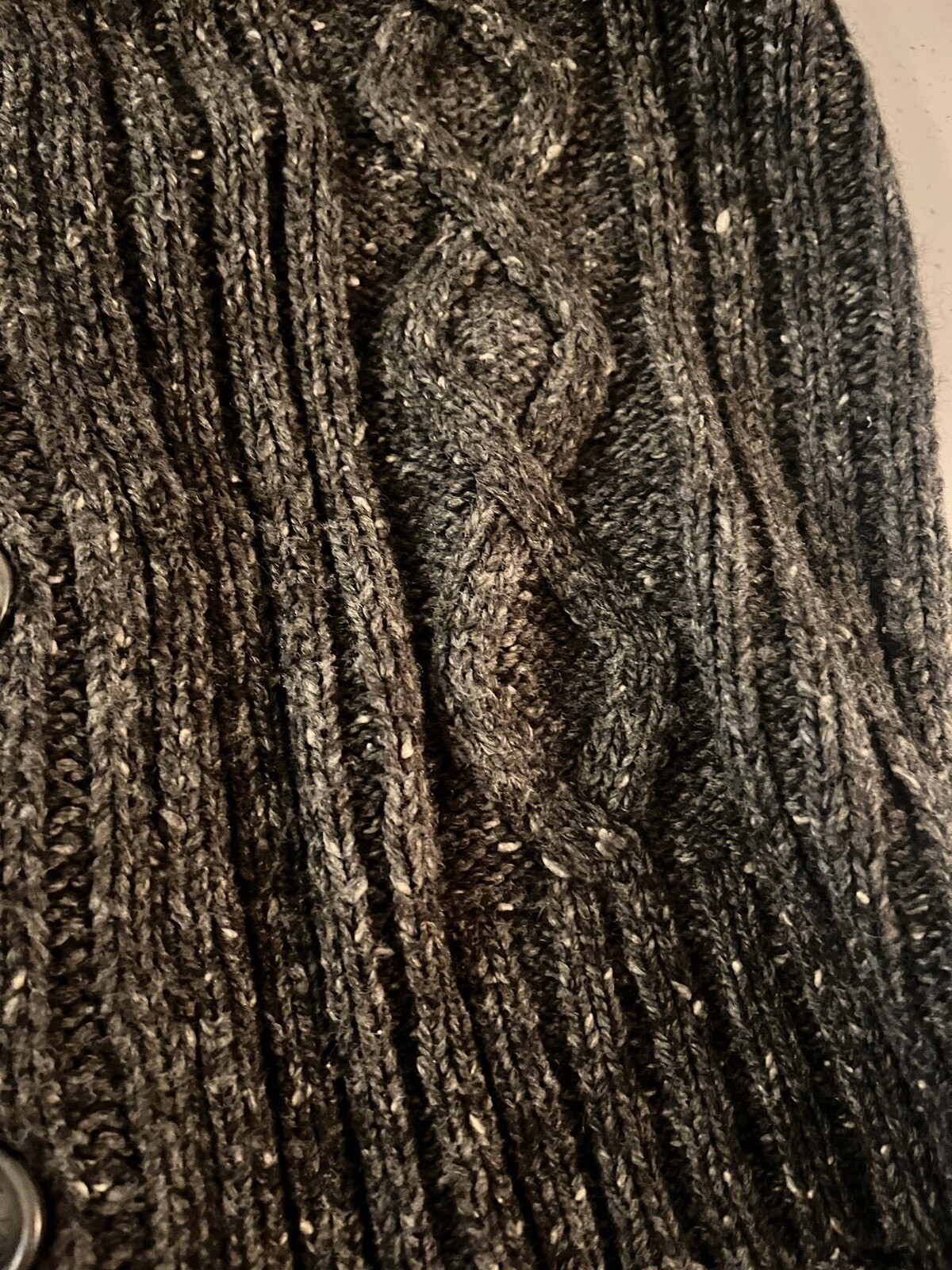 Fat Face Mens Chunky Shawl Neck Cardigan Charcoal (Size Small, PTP 22.5